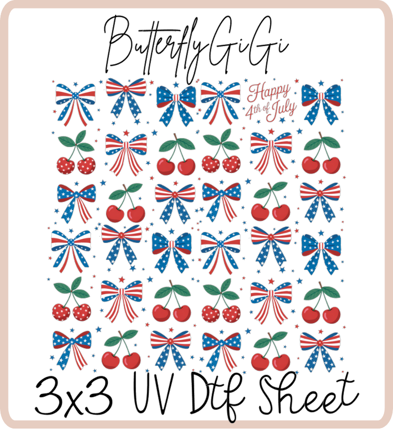 Patriotic Cherry 3x3 UVDtf Sheet