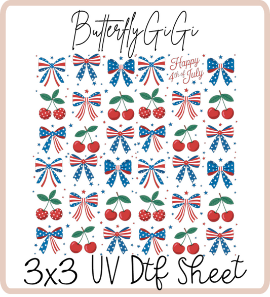 Patriotic Cherry 3x3 UVDtf Sheet