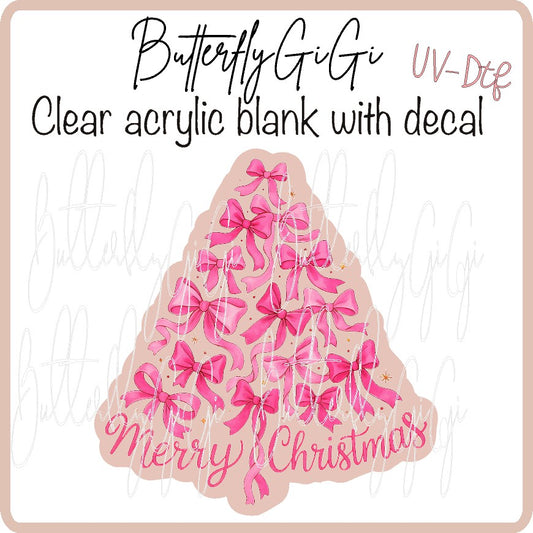 Pink Bow Tree Xmas Uv Dtf