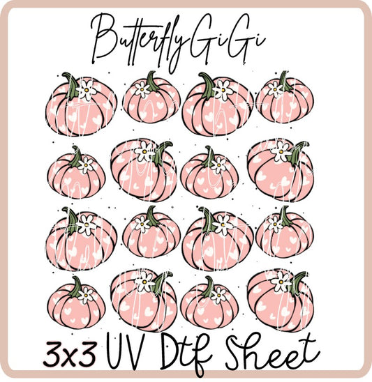 3x3 Pink Daisy Pumpkin  Uv Dtf SHEET