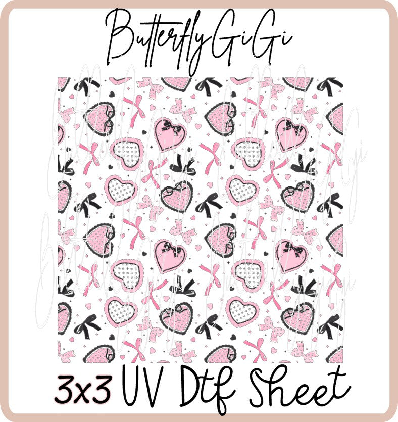 3x3 Pink Heart Coquette Uv Dtf SHEET