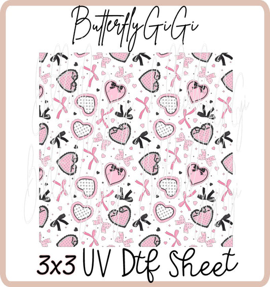 3x3 Pink Heart Coquette Uv Dtf SHEET
