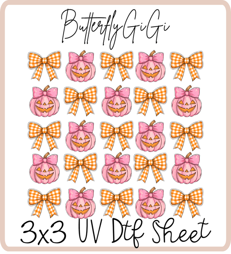 Pink Pumpkin Orange 3x3 UVDtf Sheet