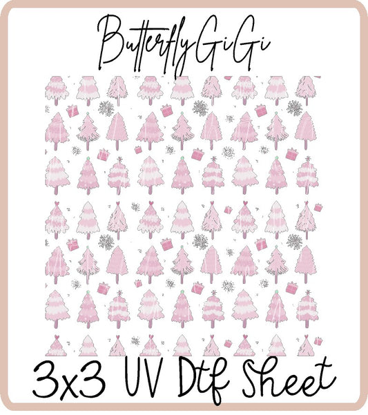 Pink Tree Christmas Uv Dtf Sheet