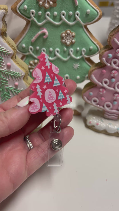 Pink Pastel Tree Badge Reel Attachment Acrylic