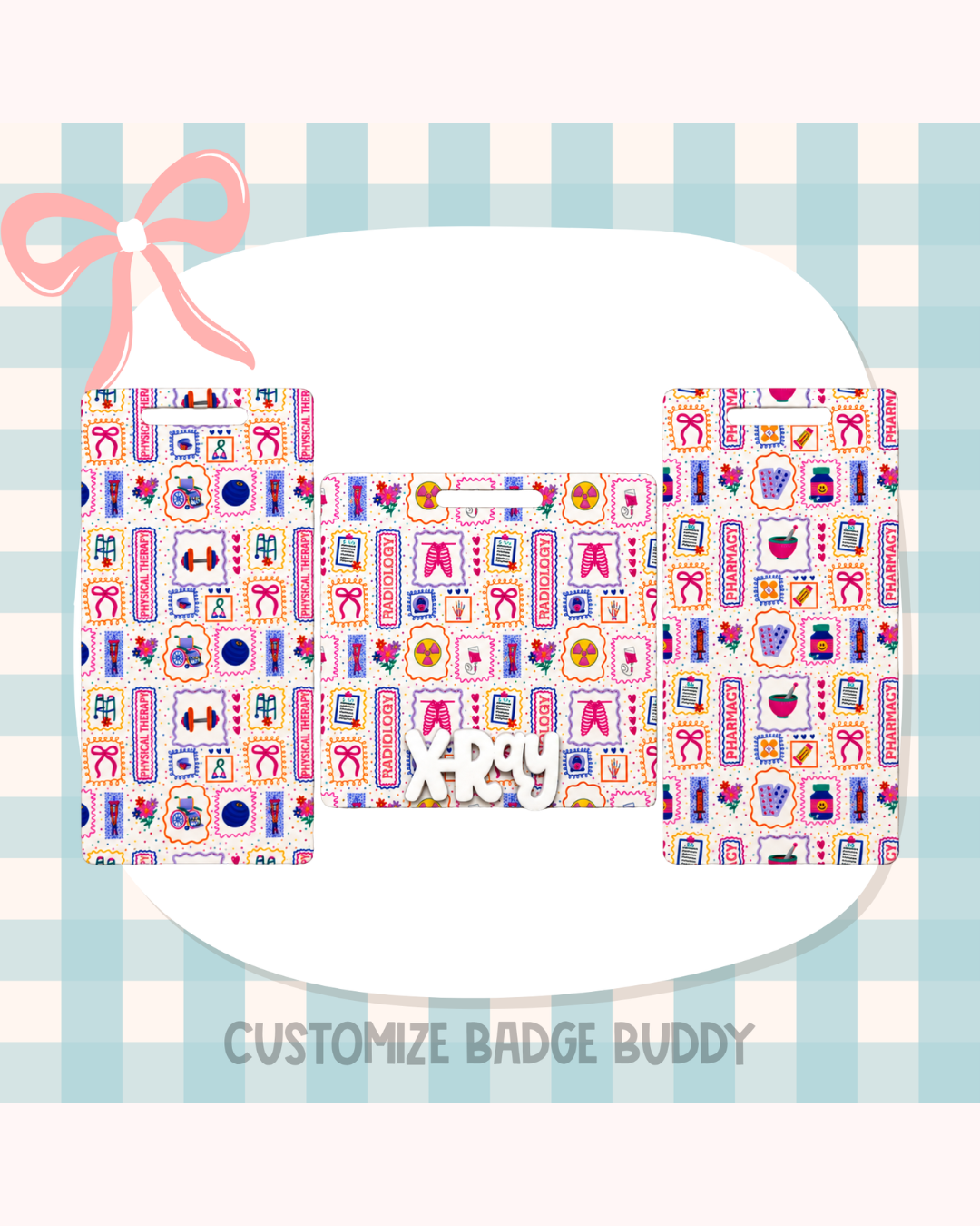 Medical Scallop Badge Buddy Custom Acrylic Design PT RAD PHARM