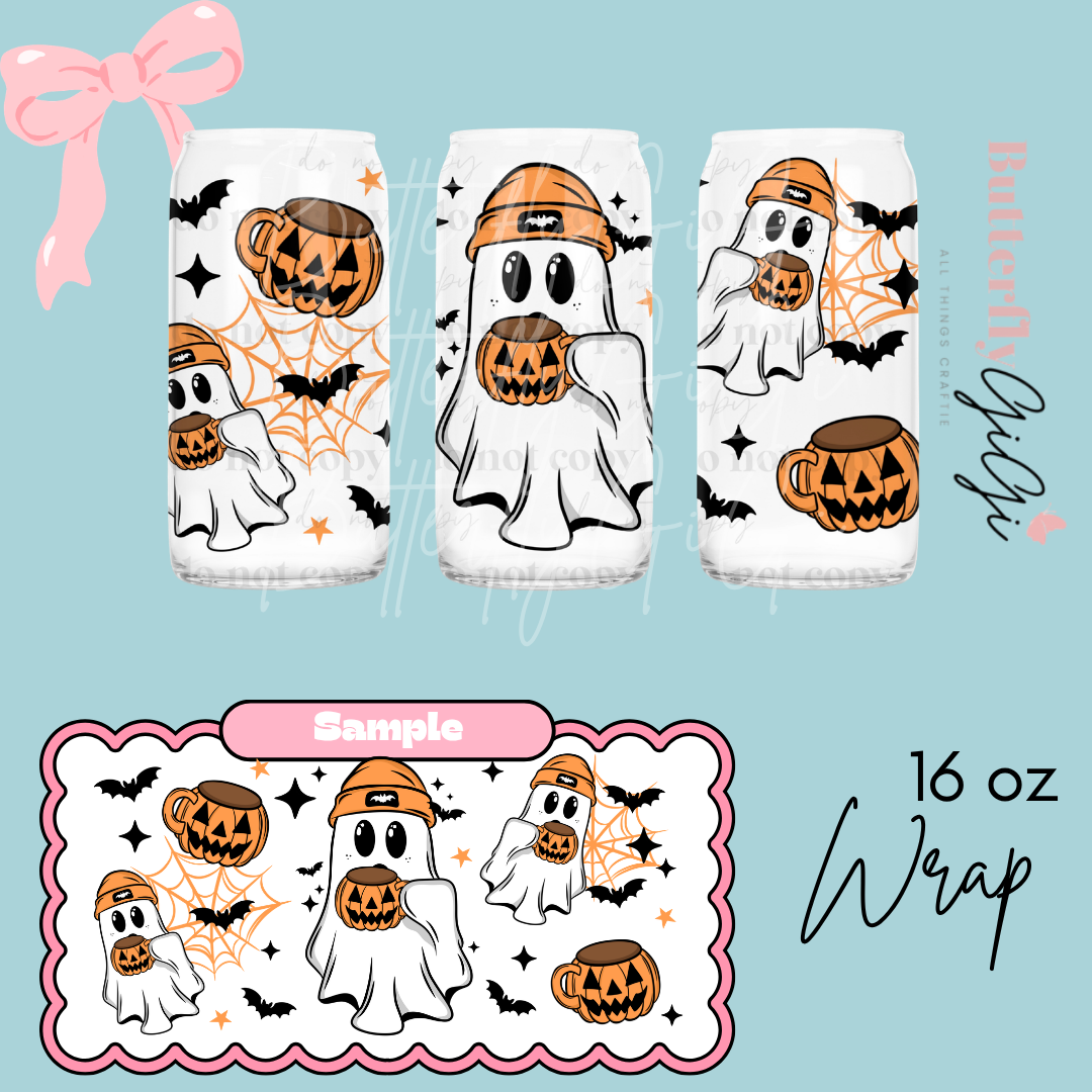 Pumpkin Mug Ghostie 16oz UVDTF Wrap