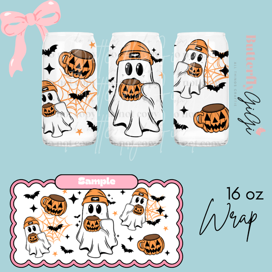 Pumpkin Mug Ghostie 16oz UVDTF Wrap