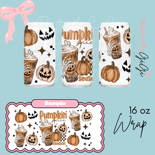 Pumpkin Spice Season Skullie 16oz UVDTF Wrap