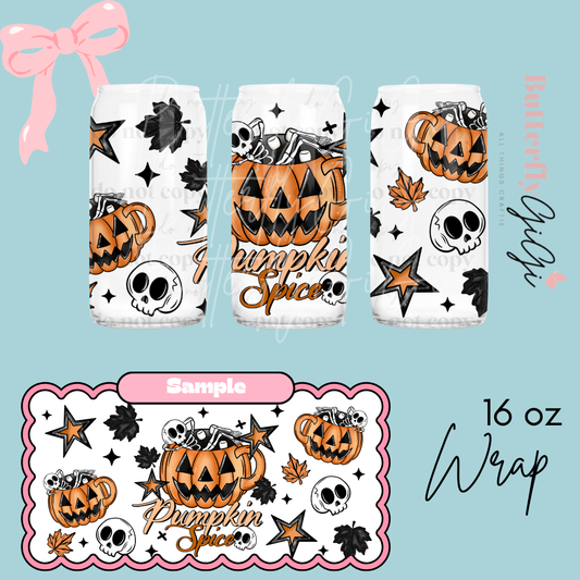 Pumpkin Spice Skeleton Mug 16oz UVDTF Wrap