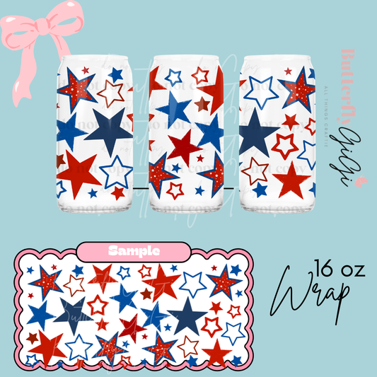 Red White Blue Stars 16oz UVDTF Wrap