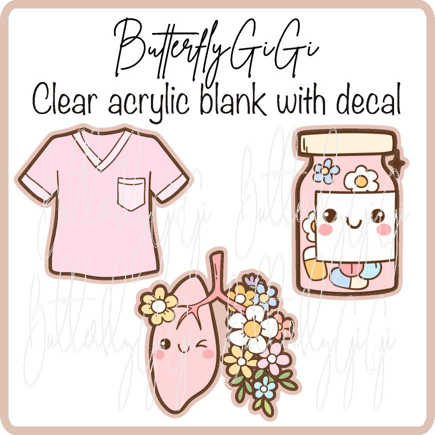 Scrub Pill Bottle Lungs Floral Boho