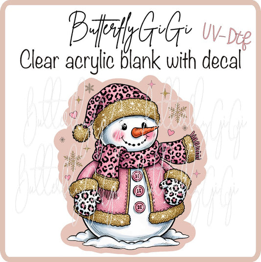Snowman Pink Leopard Uv Dtf