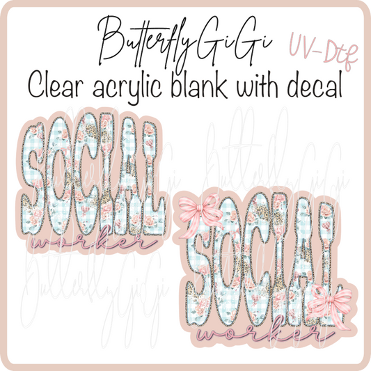 Social Worker Floral Gingham UvDTF