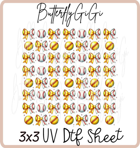 3x3 Softball Baseball  Uv Dtf SHEET