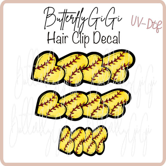 Softball Hearts Hair Clip DECAL UV DTF
