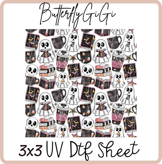 3x3 Spooky Read a Latte Uv Dtf SHEET