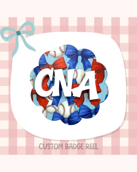 Baseball Bows Badge Reel Custom Acrylic Design