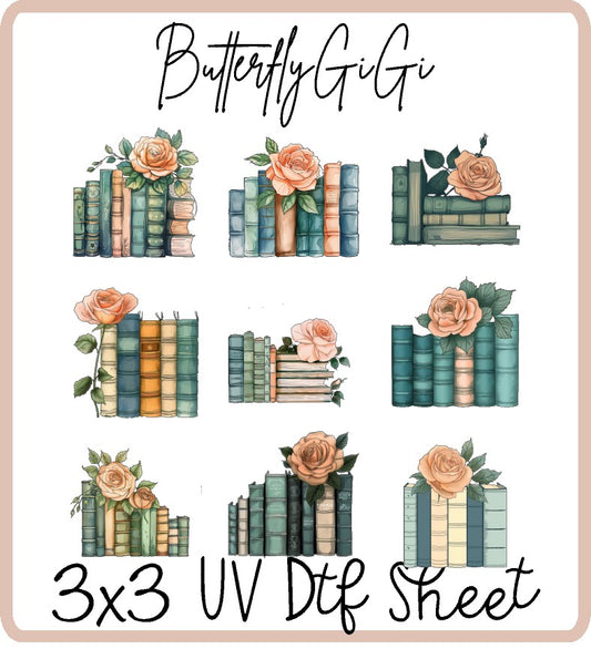 Vintage books Flowers Uv Dtf SHEET