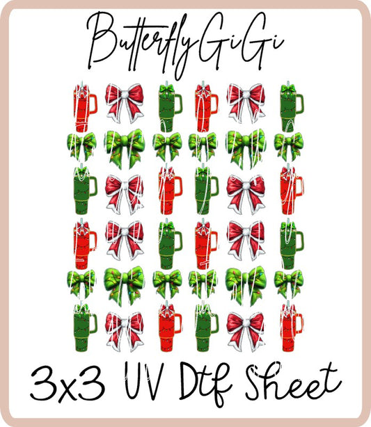Xmas Cups & Bows Uv Dtf Sheet