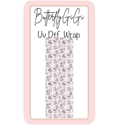 Wrap Christmas Pink Snacks Coffee UV Dtf