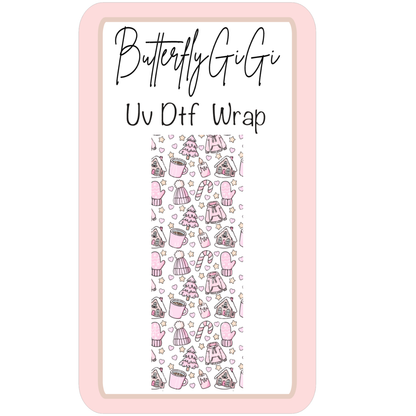 Wrap Christmas Pink Snacks Coffee UV Dtf