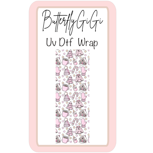 Wrap Christmas Pink Snacks Coffee UV Dtf